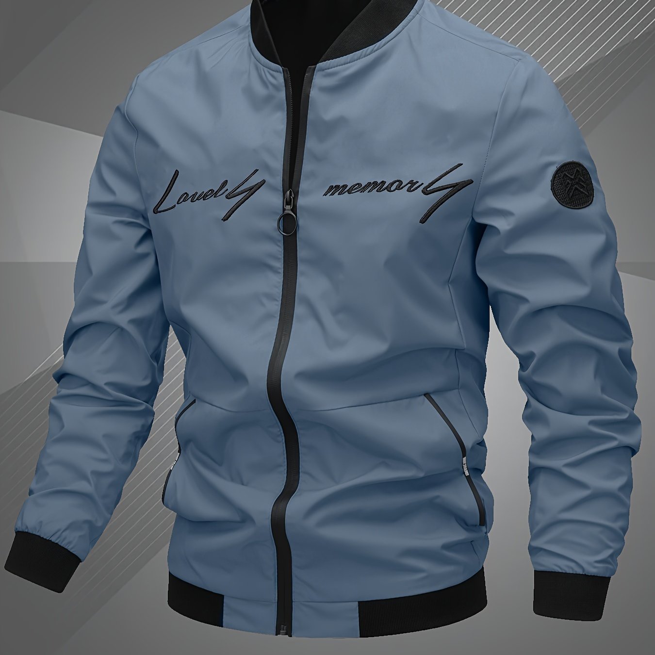 Men'S Letter Embroidered Casual Bomber Jacket