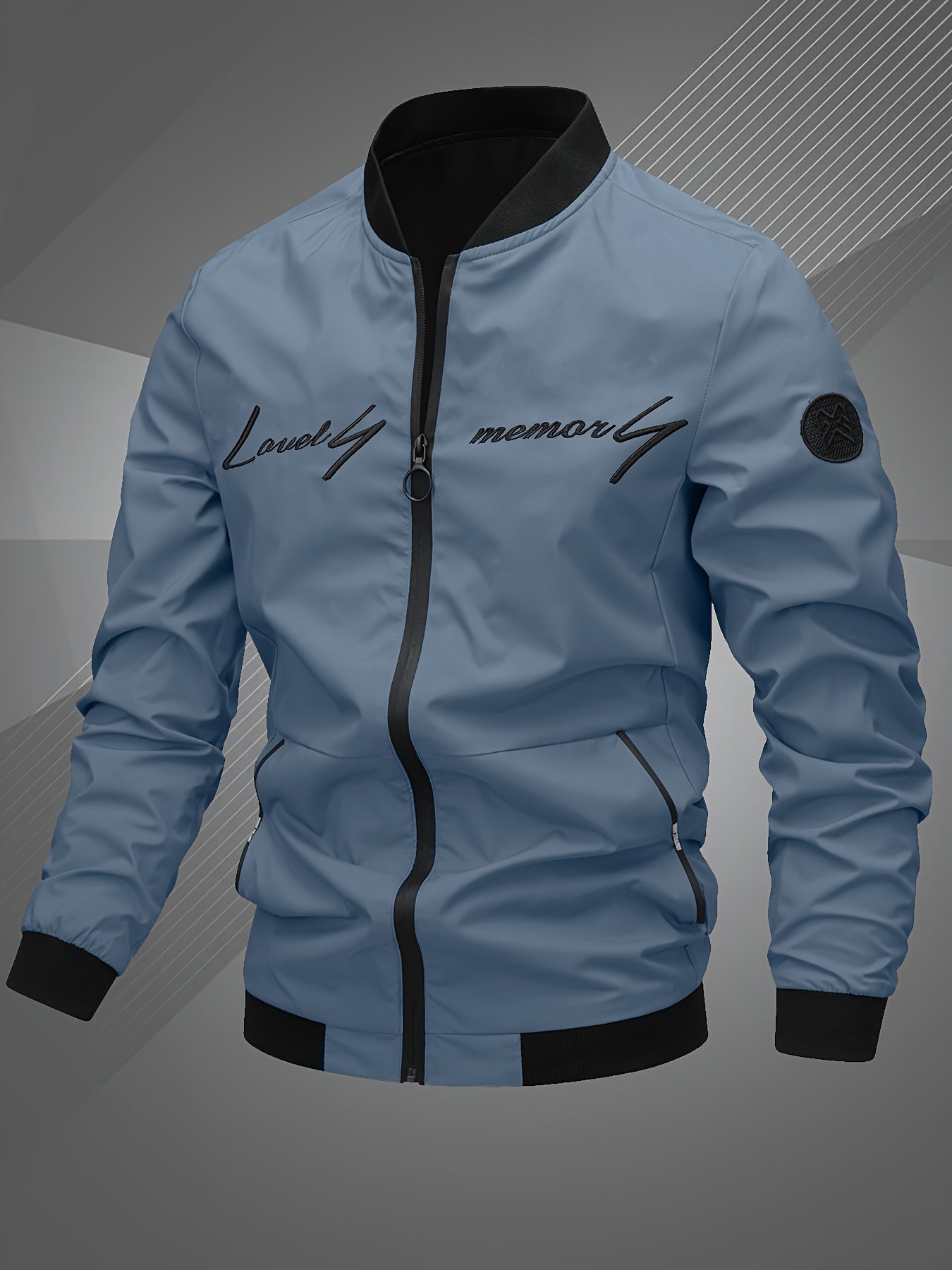 Men'S Letter Embroidered Casual Bomber Jacket