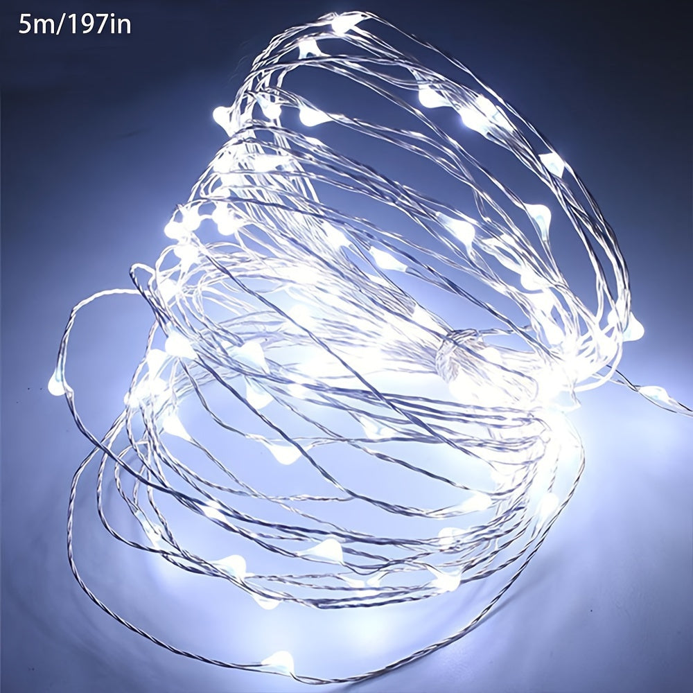 1pc Creative Fairy String Lights - 1m10/2m20/3m30/5m50/10m100LED, Multi-Scene Decorations for Bedroom, Party, Wedding, Outdoor Camping, Hiking, Christmas, Halloween, Gifts for Mom, Mother's Day, Ramadan, Valentine's Day