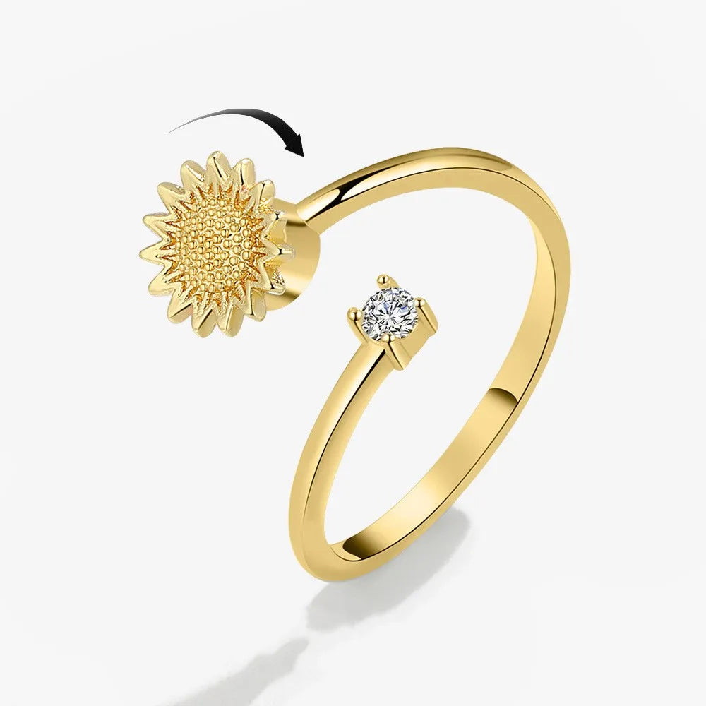 SMJEL Fidget Spinner Ring Anxiety for Women Multiple Crystal Flower Eye Butterfly Animal Ring Rotate Anti Stress Wedding Jewerly