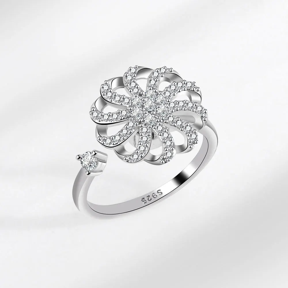 SMJEL Fidget Spinner Ring Anxiety for Women Multiple Crystal Flower Eye Butterfly Animal Ring Rotate Anti Stress Wedding Jewerly
