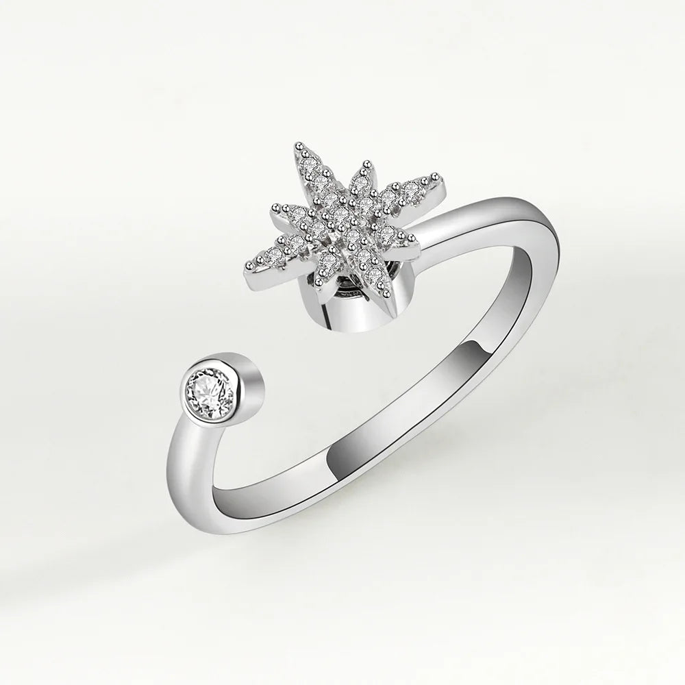 SMJEL Fidget Spinner Ring Anxiety for Women Multiple Crystal Flower Eye Butterfly Animal Ring Rotate Anti Stress Wedding Jewerly