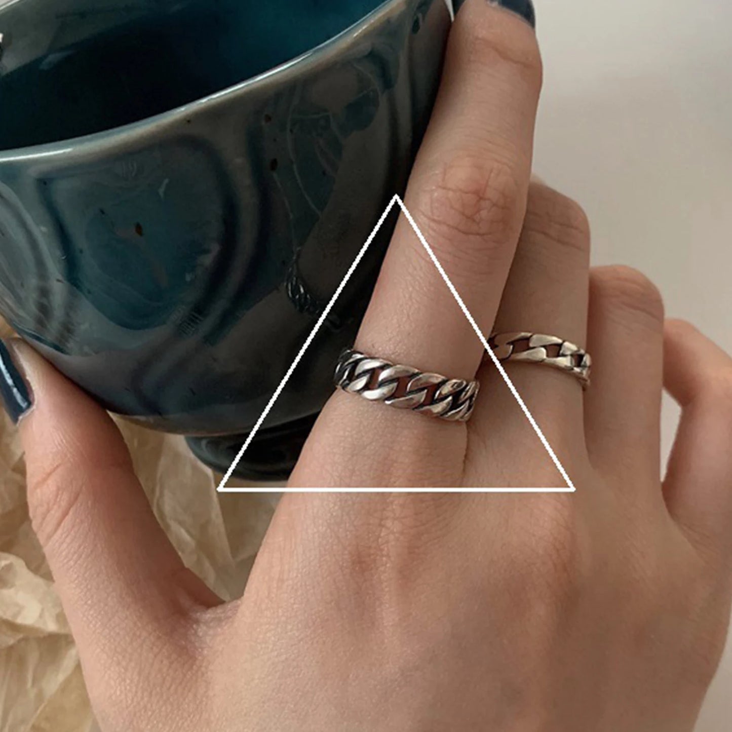 925 Sterling Silver Finger Rings New Fashion Creative Cross Hollow Chain Geometric Party Jewelry Gifts