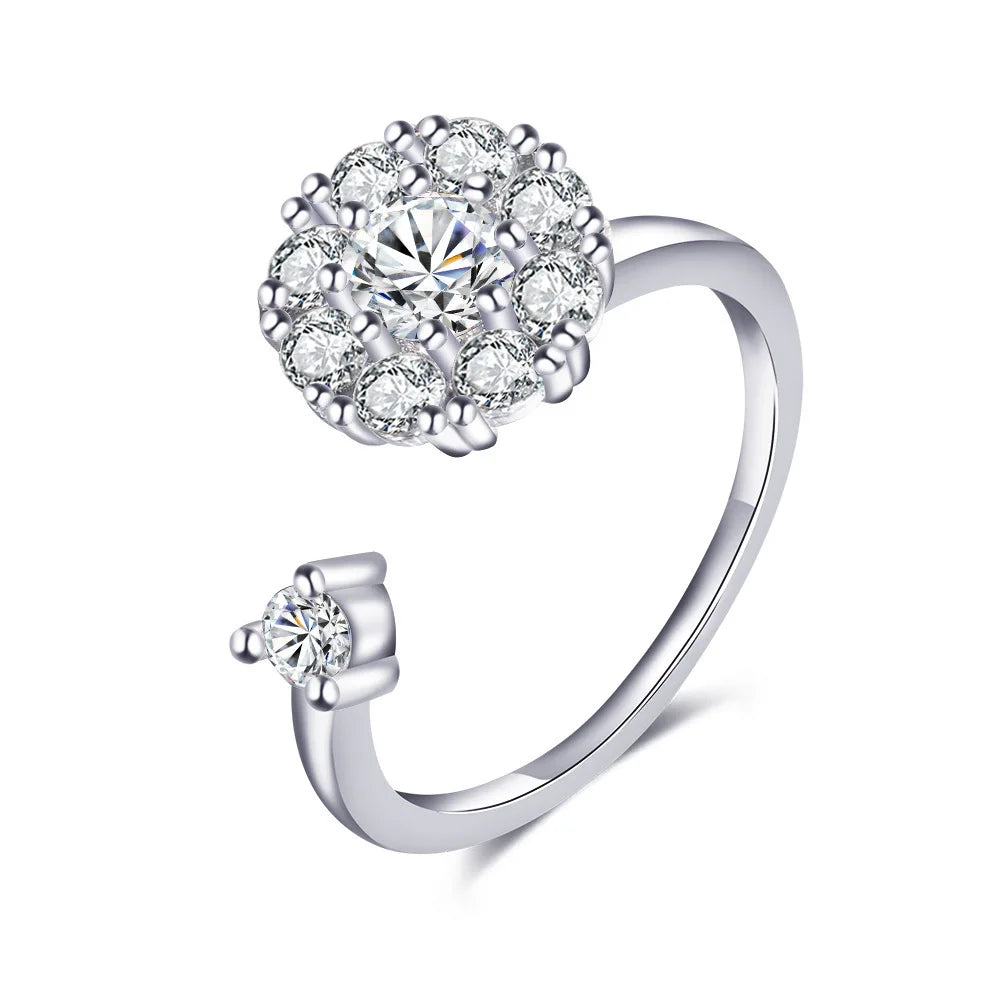 SMJEL Fidget Spinner Ring Anxiety for Women Multiple Crystal Flower Eye Butterfly Animal Ring Rotate Anti Stress Wedding Jewerly