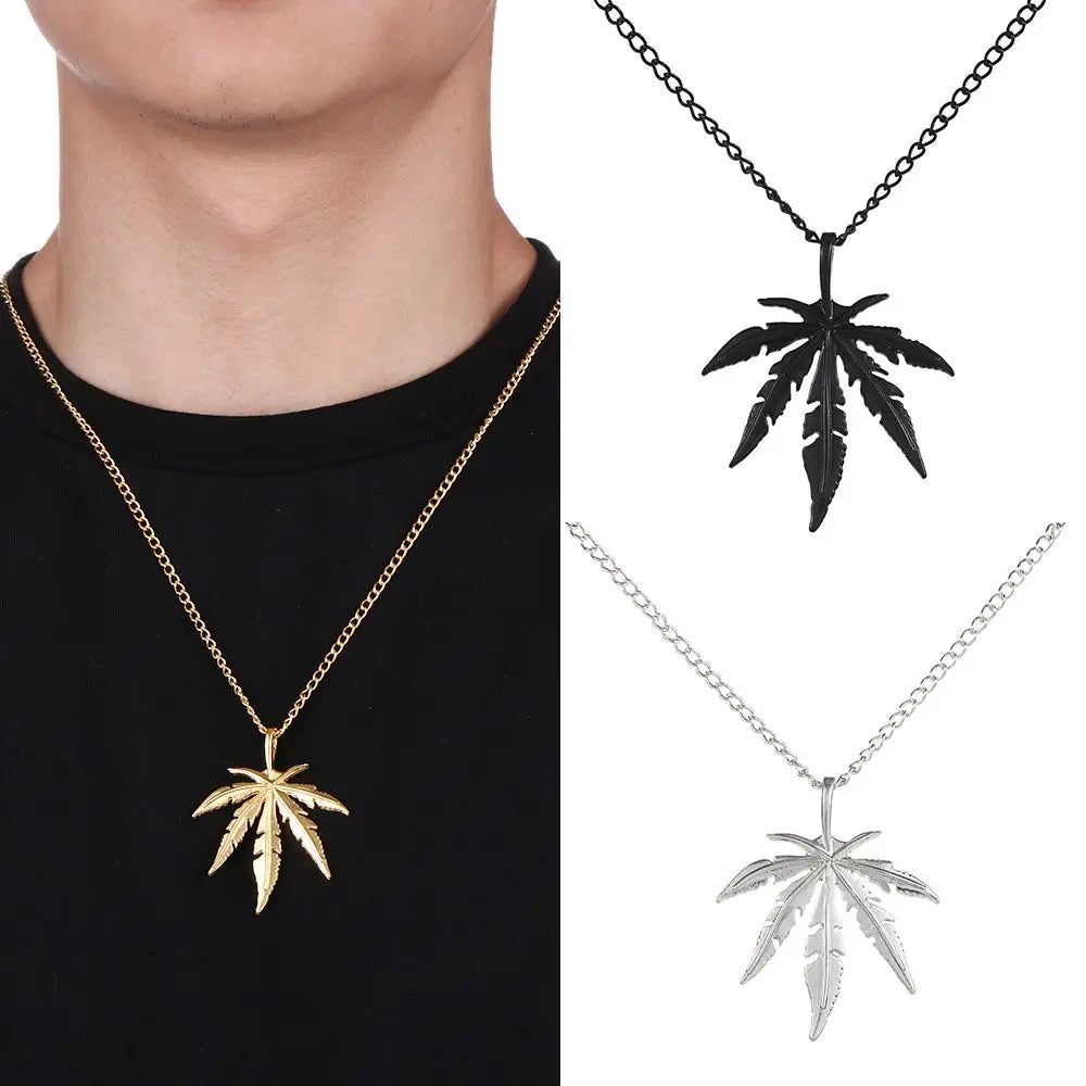 Charm Chain Men Jewelry Rock Titanium Steel Punk Vintage Maple Leaf Necklace Choker Hip Hop Leaf Pendant