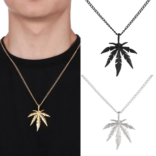 Charm Chain Men Jewelry Rock Titanium Steel Punk Vintage Maple Leaf Necklace Choker Hip Hop Leaf Pendant