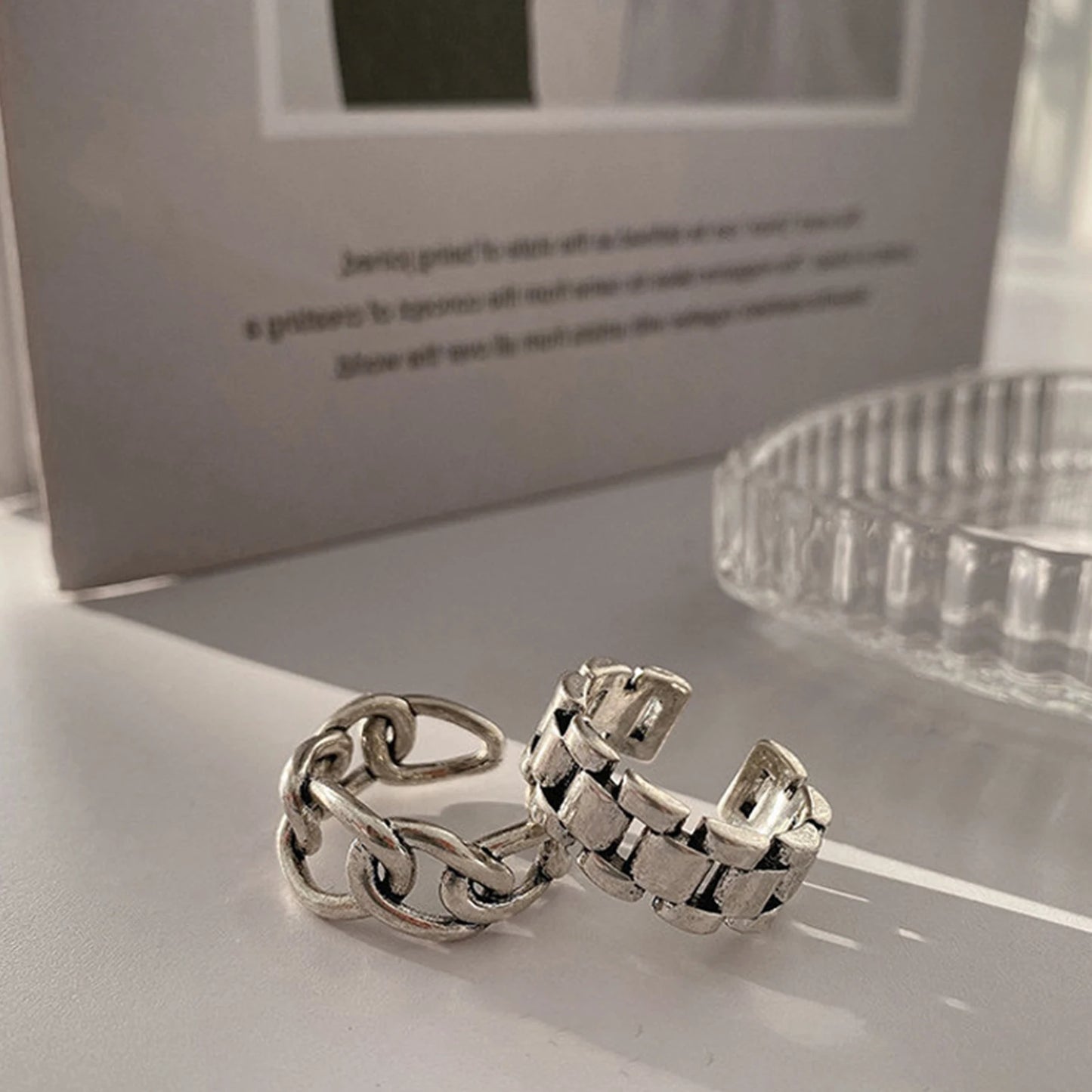 925 Sterling Silver Finger Rings New Fashion Creative Cross Hollow Chain Geometric Party Jewelry Gifts