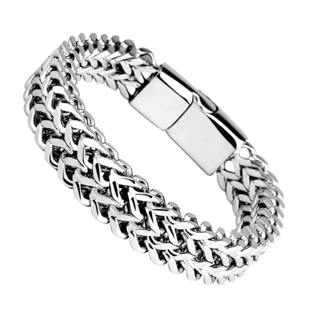 19/21/23cm Hip-hop Stainless Steel Bracelet Men's Braided Double Row Simple Domineering High-end Cuban Titanium Steel Bracelet