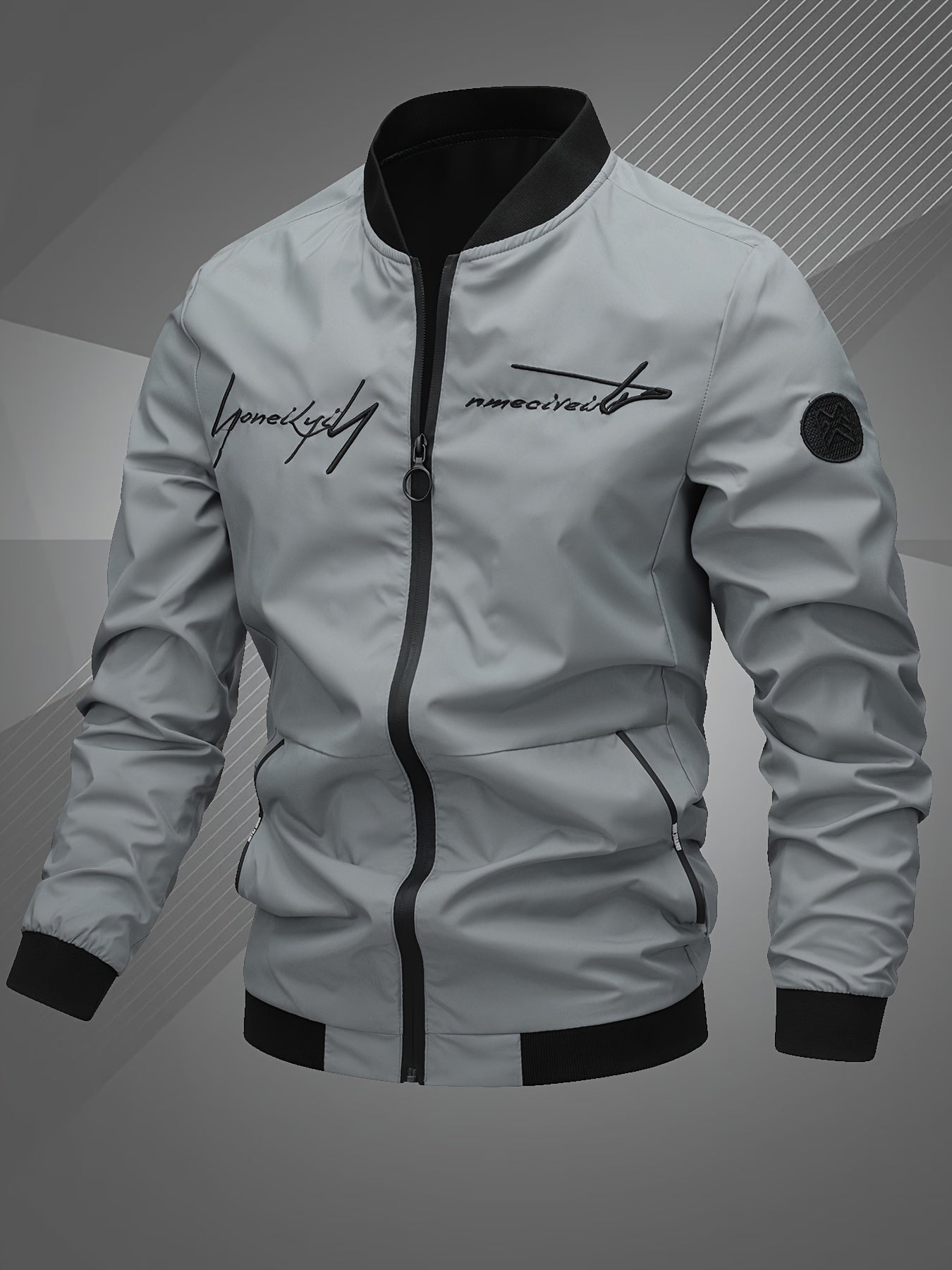 Men'S Letter Embroidered Casual Bomber Jacket