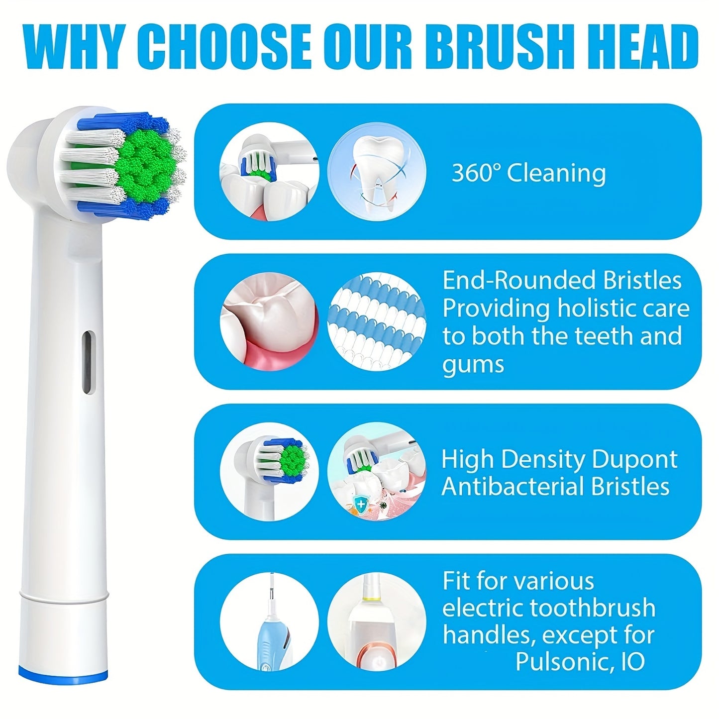 Replacement Toothbrush Heads Compatible With Oral-B, Electric Toothbrush Heads Brush Heads Suitable For Oral B Replacement Heads Refill Pro 500/1000/1500/3000/3757/5000/7000/7500/8000