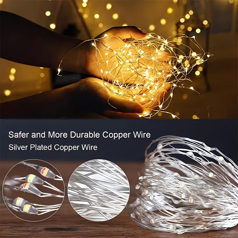 1pc Creative Fairy String Lights - 1m10/2m20/3m30/5m50/10m100LED, Multi-Scene Decorations for Bedroom, Party, Wedding, Outdoor Camping, Hiking, Christmas, Halloween, Gifts for Mom, Mother's Day, Ramadan, Valentine's Day